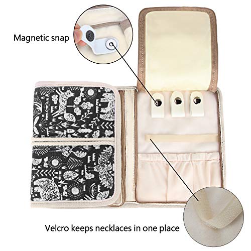 Teamoy Roll para Joyería Organizador de joyas Estuche de viaje para collares, pendientes, pulseras, broches, 3 carpetas, varios departamentos, mundo de animales