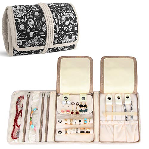 Teamoy Roll para Joyería Organizador de joyas Estuche de viaje para collares, pendientes, pulseras, broches, 3 carpetas, varios departamentos, mundo de animales