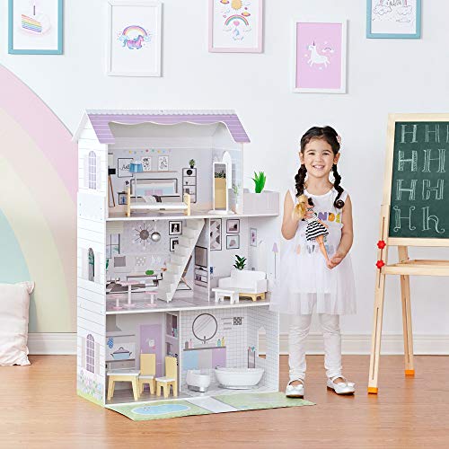 Teamson Kids Olivia's Little World Casa De Muñecas Grande De Madera en Morada con 3 Pisos y 16 Accesorios para Muñecas de 30cm TD-12383E