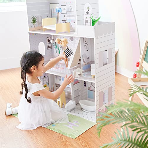 Teamson Kids Olivia's Little World Casa De Muñecas Grande De Madera en Morada con 3 Pisos y 16 Accesorios para Muñecas de 30cm TD-12383E