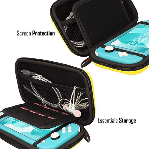 TECHGEAR Switch Lite Carcasa - Funda Dura Protectora de Viaje y Llevar para Nintendo Switch Lite + Ranura para 8 Tarjetas de Juego + Accesorios [Amarillo]