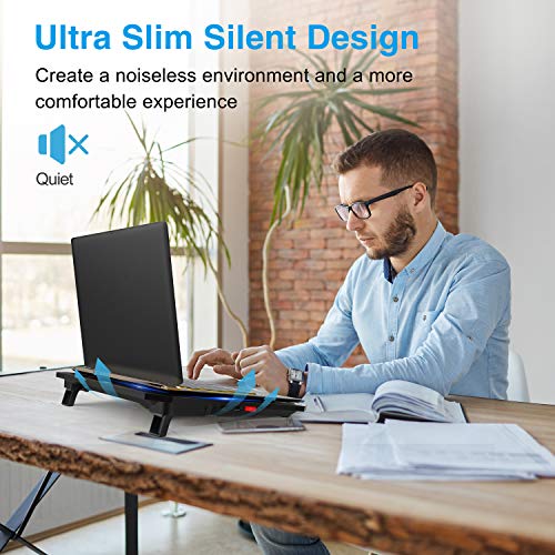 TECKNET Base de Refrigeración Gaming Ordenador Portátil hasta 19 Pulgadas, 6 Ventiladores Silenciosos y Potencias con LED Azul, 2USB 2 Niveles de Altura Ajustable