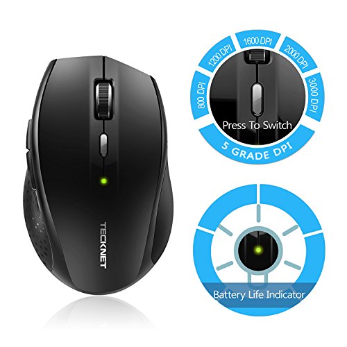 TECKNET Ratón Inalámbrico Silencioso, Ratón Inalámbrico 2.4G con Nano Receptor, 90% de Reducción de Ruido, 3000 dpi 5 Niveles Ajustable para PC, Chromebook, Macbook, Notebook