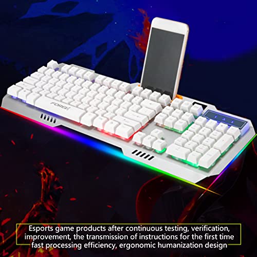 Teclado mecánico para juegos con cable USB Meipai, teclado retroiluminado RGB de 104 teclas con soporte para teléfono con reposamanos, para jugadores de PC