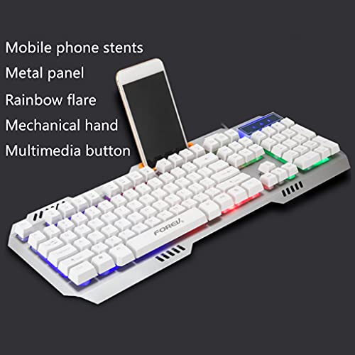 Teclado mecánico para juegos con cable USB Meipai, teclado retroiluminado RGB de 104 teclas con soporte para teléfono con reposamanos, para jugadores de PC