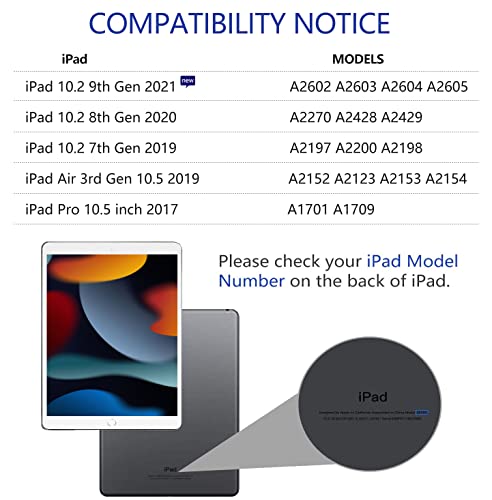 Teclado para iPad 10.2 9th 2021/8th 2020/7th 2019, Funda Teclado para iPad 9 Gen y Air 3 Teclado Inalámbrico para iPad Pro10.5" con Teclado Desmontable Bluetooth Español ,Funda para iPad 8 Generación