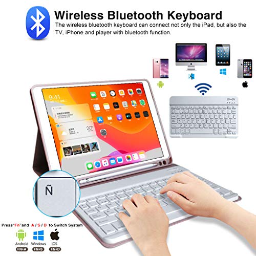 Teclado para iPad 10.2 9th 2021/8th 2020/7th 2019, Funda Teclado para iPad 9 Gen y Air 3 Teclado Inalámbrico para iPad Pro10.5" con Teclado Desmontable Bluetooth Español ,Funda para iPad 8 Generación