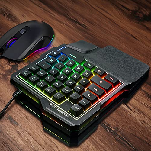 Teclado USB Team99 con una mano RGB 35 teclas Teclados luminosos para juegos para tableta Teclado ergonómico colorido para jugadores con reposamanos