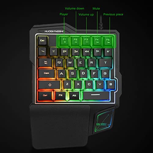 Teclado USB Team99 con una mano RGB 35 teclas Teclados luminosos para juegos para tableta Teclado ergonómico colorido para jugadores con reposamanos