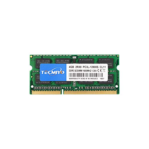 TECMIYO 2RX8 4GB PC3L-12800S DDR3/DDR3L 1600MHZ Sodimm DDR3L-1600 PC3-12800 CL11 1.35V/1.5V 204Pin Non-ECC Unbuffered Laptop Memory RAM Module for Mac Intel and AMD System