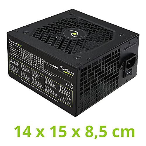 Tecnoware ATX 550W - Fuente de alimentación para PC - Ventilador silencioso de 12 cm - Conectores 2 x SATA, 1 x 24 Polos, 1 x 12 V 4 + 4 Polos, 2 x Molex, 1 x Floppy