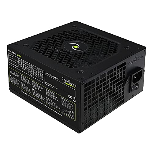 Tecnoware ATX 550W - Fuente de alimentación para PC - Ventilador silencioso de 12 cm - Conectores 2 x SATA, 1 x 24 Polos, 1 x 12 V 4 + 4 Polos, 2 x Molex, 1 x Floppy