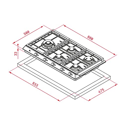 Teka EX 90.1 5G AI AL DR CI LEFT Nat Integrado Encimera de gas Negro, Acero inoxidable - Placa (Integrado, Encimera de gas, Acero inoxidable, Negro, Acero inoxidable, hierro fundido, 1750 W)