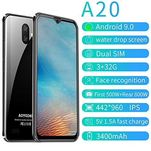 Teléfono móvil, Smartphone SIM gratis desbloqueado Android 9.0 Pie, 4G Dual SIM 3GB RAM+32GB ROM/128GB, pantalla de 5.5 pulgadas, 8MP cámaras duales 3400mAh batería, Face ID,Wifi,Google Play,Negro