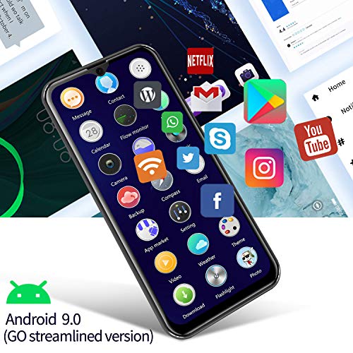 Teléfono móvil, Smartphone SIM gratis desbloqueado Android 9.0 Pie, 4G Dual SIM 3GB RAM+32GB ROM/128GB, pantalla de 5.5 pulgadas, 8MP cámaras duales 3400mAh batería, Face ID,Wifi,Google Play,Negro