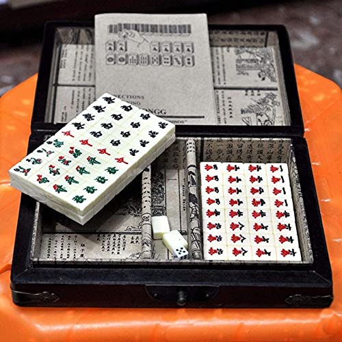 TEPET Mini Mahjong Retro Style Caja de Cuero para Fiesta en casa Mini Mahjong Set Portátil con Deluxe Mahjong