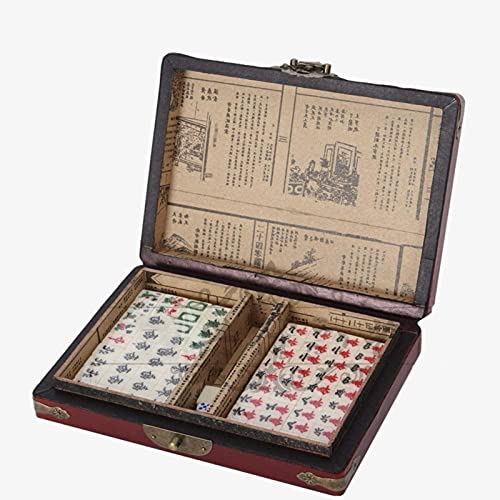 TEPET Mini Mahjong Retro Style Caja de Cuero para Fiesta en casa Mini Mahjong Set Portátil con Deluxe Mahjong