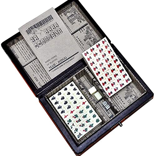 TEPET Mini Mahjong Retro Style Caja de Cuero para Fiesta en casa Mini Mahjong Set Portátil con Deluxe Mahjong