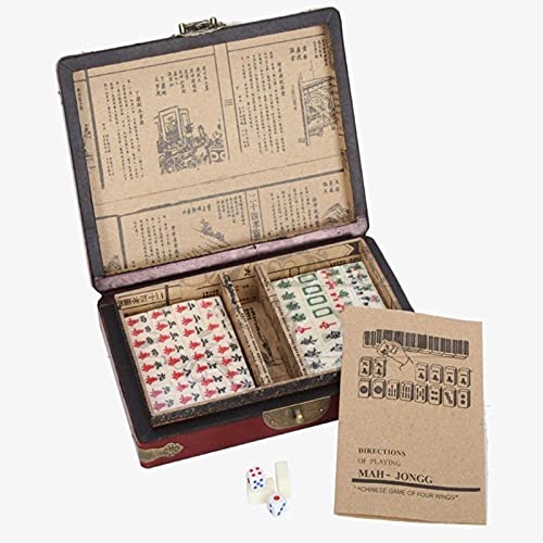 TEPET Mini Mahjong Retro Style Caja de Cuero para Fiesta en casa Mini Mahjong Set Portátil con Deluxe Mahjong