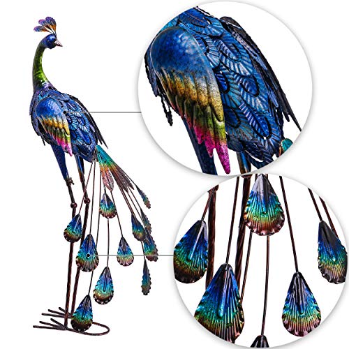 TERESA'S COLLECTIONS 89CM Pavo Real de Metal Adornos de Jardín, Decoración de Esculturas de Jardín, Estatua Figura de Jardín Ornamento para Jardín, Patio Interior, Casa, Patio, Césped