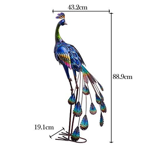 TERESA'S COLLECTIONS 89CM Pavo Real de Metal Adornos de Jardín, Decoración de Esculturas de Jardín, Estatua Figura de Jardín Ornamento para Jardín, Patio Interior, Casa, Patio, Césped