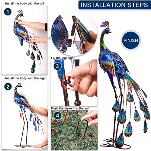 TERESA'S COLLECTIONS 89CM Pavo Real de Metal Adornos de Jardín, Decoración de Esculturas de Jardín, Estatua Figura de Jardín Ornamento para Jardín, Patio Interior, Casa, Patio, Césped