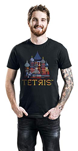 Tetris Camiseta Hombre Rojo Cuadrado algodón Negro - S