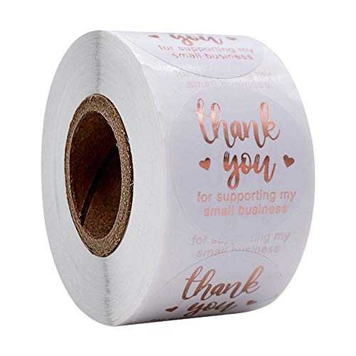 Thank You For Supporting My Small Business Stickers, Gracias pegatinas de lámina de rosa oro | 3,8cm | 500 pegatinas de regalo, suministros y etiquetas de correo para pequeñas empresas