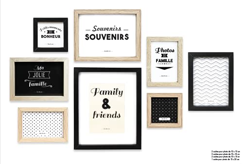 The Home Deco Factory - Marcos de Fotos, Madera + PVC, Negro/Blanco/Marrón, 22,2 x 2 x 27,3 cm, Juego de 8