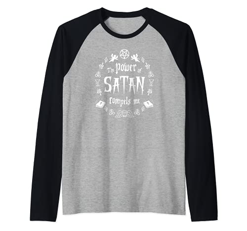 The Power Of Satan Compels Me With Pentagram Leviathan Cross Camiseta Manga Raglan
