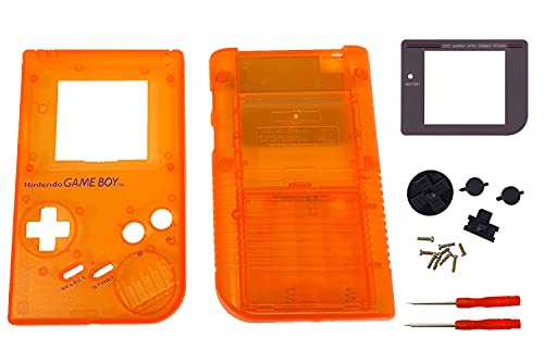 THE TECH DOCTOR Gameboy Classic DMG-01 - Carcasa de repuesto para carcasa completa, lente de pantalla y botones, kit de reparación profesional que incluye herramientas (naranja transparente)