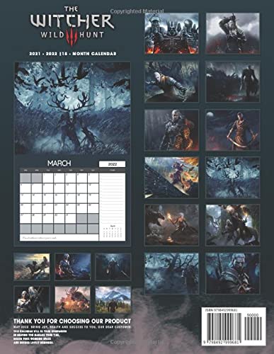 The Witcher 3 Wild Hunt 2022 Calendar: OFFICIAL game calendar. This incredible cute calendar january 2022 to december 2023 with high quality pictures .Gaming calendar 2021-2022. Calendar video games