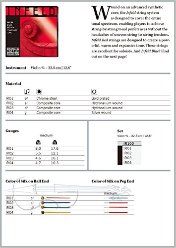 Thomastik Cuerdas para violín Infeld núcleo híbrido juego"rojas" 4/4 Medium