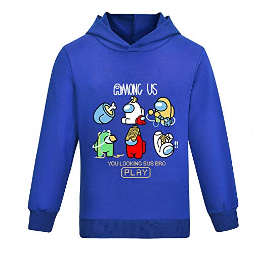 Thombase Niño You Looking So Sus Bro Impostor Among Us Sudaderas con Capucha Tops de Manga Larga Camiseta (Azul, 150)