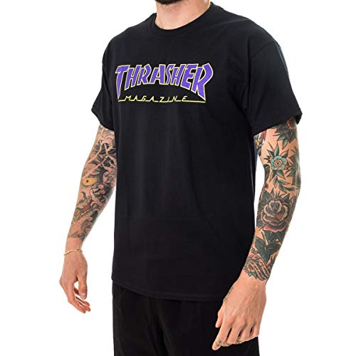 THRASHER Outlined Camiseta, Hombre, Black/Purple, m