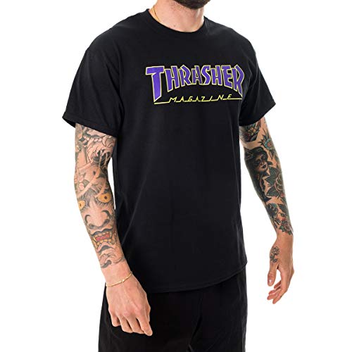 THRASHER Outlined Camiseta, Hombre, Black/Purple, m