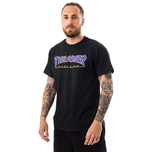 THRASHER Outlined Camiseta, Hombre, Black/Purple, m