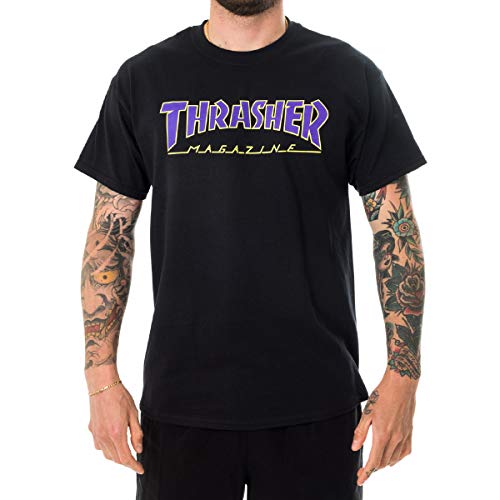 THRASHER Outlined Camiseta, Hombre, Black/Purple, m