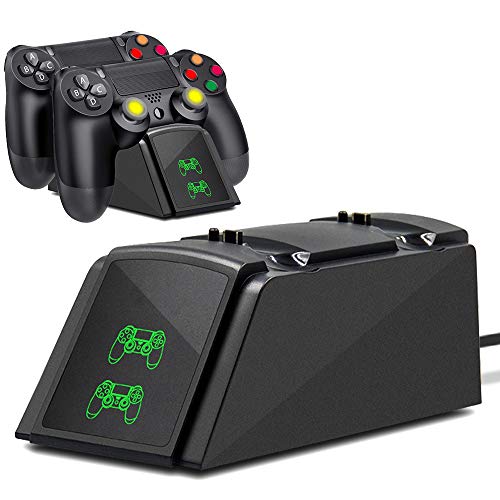 Tihokile - Cargador para PS4, estación de carga doble PS4 con cable de carga USB e indicador LED, cargador de controlador inalámbrico para PS4/PS4Pro/Play Station4/PS Slim (negro)