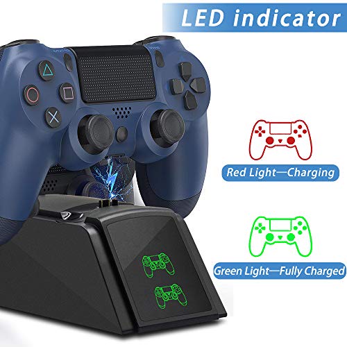 Tihokile - Cargador para PS4, estación de carga doble PS4 con cable de carga USB e indicador LED, cargador de controlador inalámbrico para PS4/PS4Pro/Play Station4/PS Slim (negro)