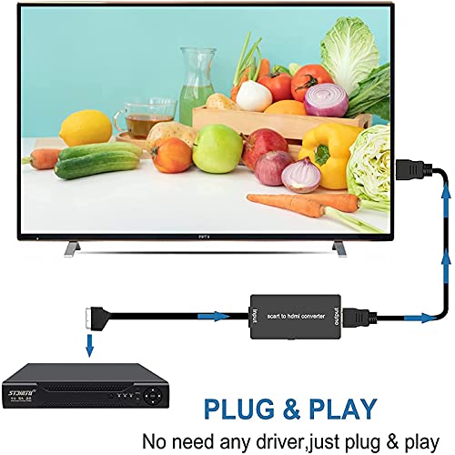 Tihokile Scart a HDMI Adaptador, Convertidor SCART a HDMI 1080 HD con Cable HDMI y Adaptador USB Monitor HDTV Compatible / Projektor STB / VHS / PS3 / Sky BLU-Ray / Reproductor de DVD
