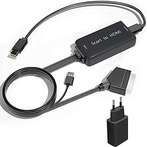 Tihokile Scart a HDMI Adaptador, Convertidor SCART a HDMI 1080 HD con Cable HDMI y Adaptador USB Monitor HDTV Compatible / Projektor STB / VHS / PS3 / Sky BLU-Ray / Reproductor de DVD