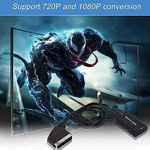 Tihokile Scart a HDMI Adaptador, Convertidor SCART a HDMI 1080 HD con Cable HDMI y Adaptador USB Monitor HDTV Compatible / Projektor STB / VHS / PS3 / Sky BLU-Ray / Reproductor de DVD