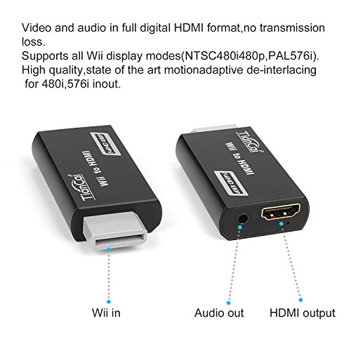 Tihokile Wii a HDMI Converter, con Puerto de Salida de Audio de 3.5 mm, Soporte 720P / 1080P, para Televisores / Monitores / Proyectores Full HD