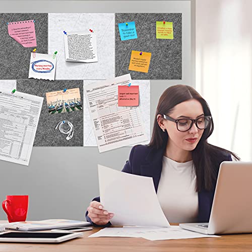 Tikea Tablón de Anuncios de Fieltro Tablero Cuadrado de Notas Autoadhesivo con 35 Pasadores de Empuje para de Habitación Oficina salón de clases 30 cm x 30 cm,3 Grises y 3 Grises claros