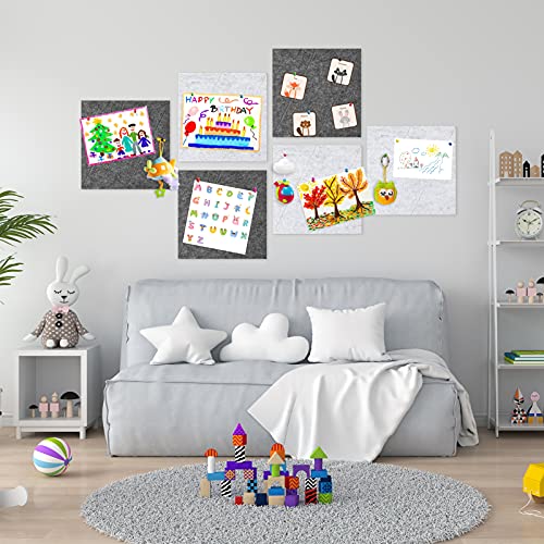Tikea Tablón de Anuncios de Fieltro Tablero Cuadrado de Notas Autoadhesivo con 35 Pasadores de Empuje para de Habitación Oficina salón de clases 30 cm x 30 cm,3 Grises y 3 Grises claros