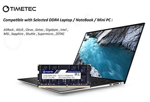 Timetec 16GB DDR4 3200MHz PC4-25600 Non-ECC Unbuffered 1.2V CL22 2Rx8 Dual Rank 260 Pin SODIMM Compatible with AMD and Intel Gaming Laptop Notebook PC Computer Memory RAM Module Upgrade (16GB)