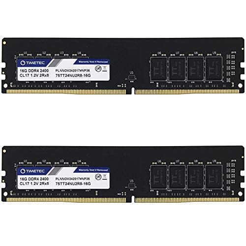 Timetec Hynix IC DDR4 2400MHz PC4-19200 Non ECC Unbuffered 1.2V CL17 2Rx8 Dual Rank 288 Pin UDIMM Desktop PC Computer Memory Ram Module Upgrade 32GB Kit(2x16GB)