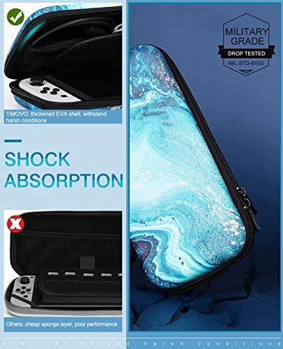 TiMOVO Funda Compatible con Nintendo Switch/ Switch OLED Modelo 2021, Estuche de PU de Transporte con 10 Cartuchos de Juegos para Consola, Adaptador CA, Cable HDMI, Joycon y Correa, Textura Dorada