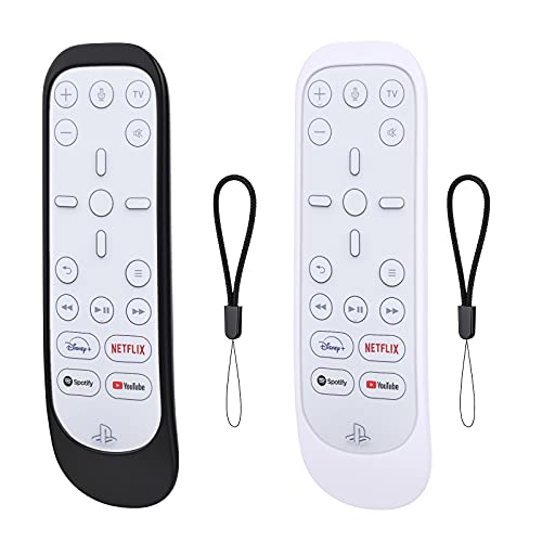 TiMOVO Fundas de Silicona para Mando a Distancia PS5, 2 PZS Protectores Antideslizantes Resistentes a Golpes Suciedad con Correas de Mano Cubierta para Control Remoto Playstation 5, Negro + Blanco